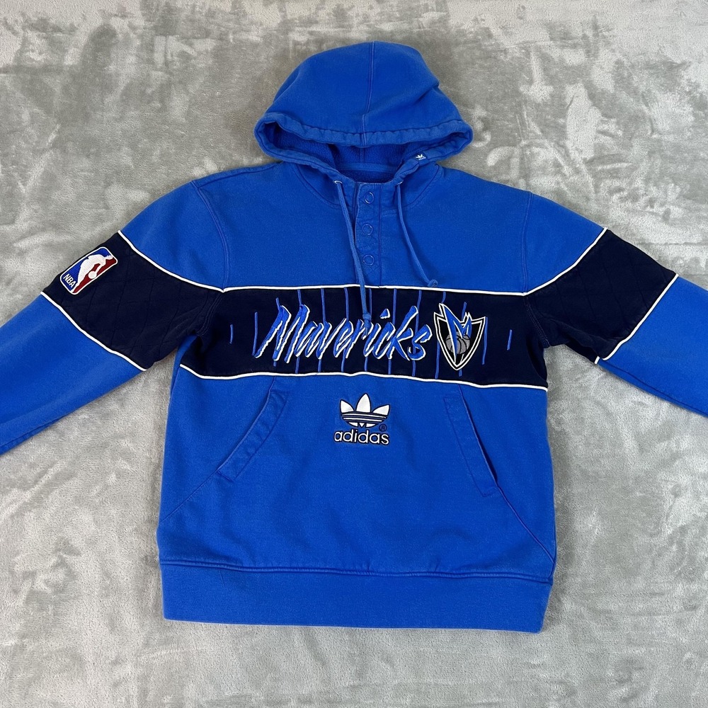 Vintage Adidas Originals Dallas Mavericks NBA 1/4 Snap Fleece Blue Mens Size S - Picture 9 of 10